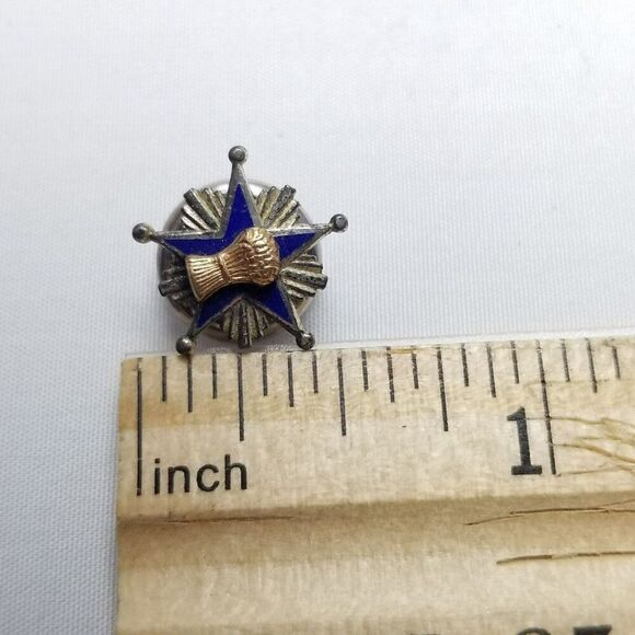Vintage Grange Hall Five Pointed Star Wheat Lapel Pin Silver Tone Blue Enamel - Picture 5 of 7